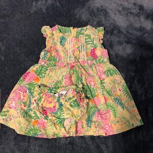 Gentle jungle print toddler dress with matching bloomers